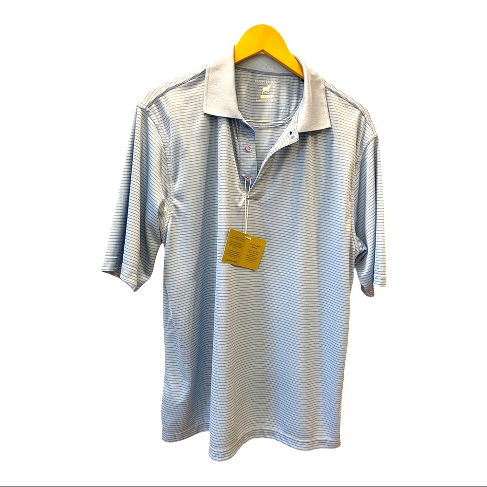 Horn Legend 100% polyester with Bamboo Charcoal blue stripped shirt size L